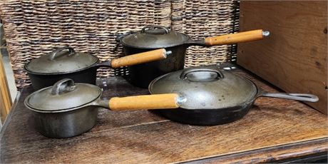 Cast Iron Cookware Set w/ Wood Caddy