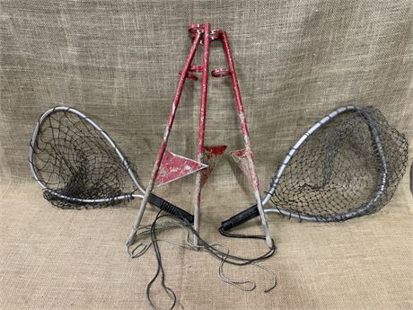 2 Fishing Nets & Shore/Bank Pole Holder Trio