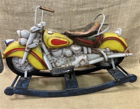 Kid Size Vintage Indian Motorcycle Rocking Horse w/ Leather Seat