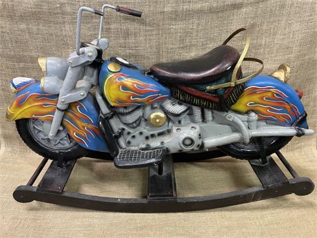 Kid Size Vintage Indian Motorcycle Rocking Horse w/ Leather Seat