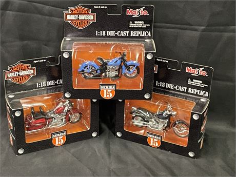 NIB Harley Davidson Die Cast Replica Motorcycles Trio