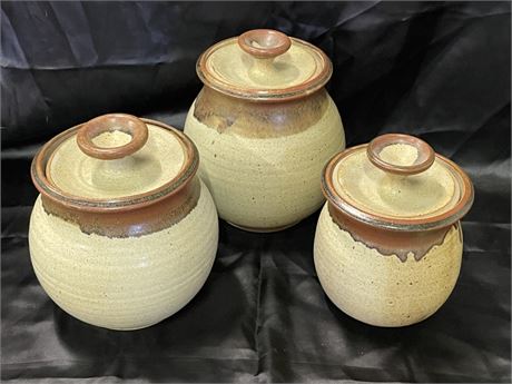 Hand Thrown Lidded Pottery Trio