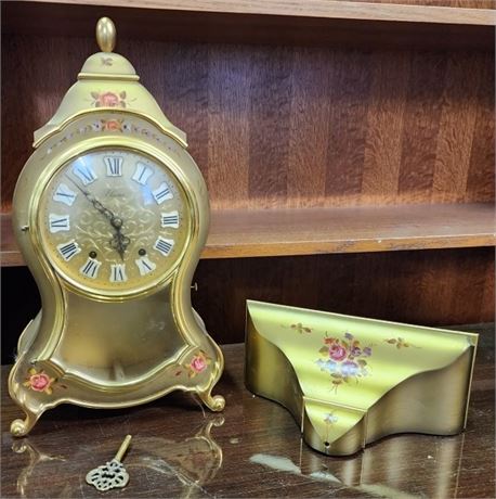 Vintage Eluxa Mantle Clock w/ Shelf & Key