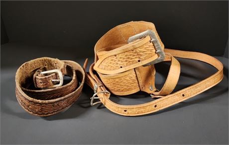 Tooled Leather Belt Pair 34-36