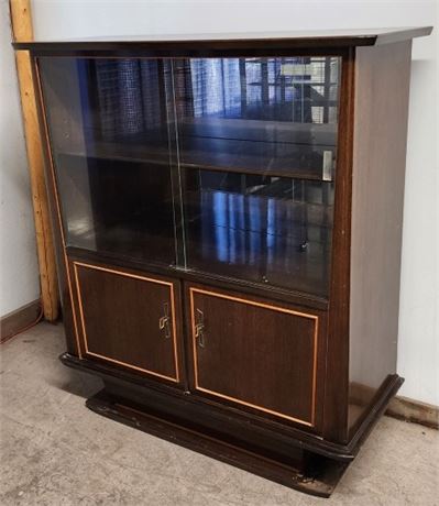 Vintage Sliding Glass Door Cabinet w/ Locking Pulls - 45x18x50