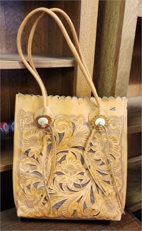 Vintage Tooled Leather Purse - 13x13