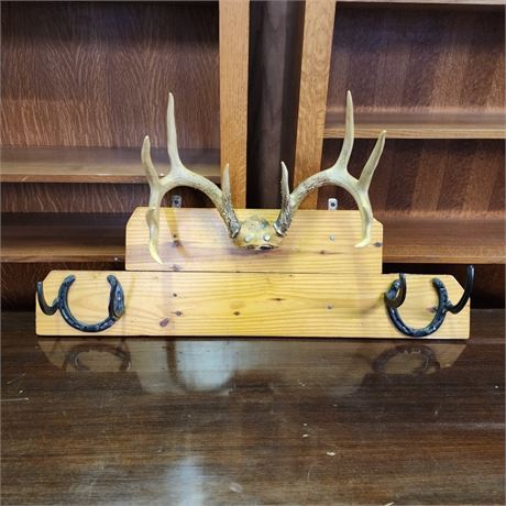 Whitetail Mount & Horse Shoe Wall Hanger Coat & Hat Rack - 38"➡️