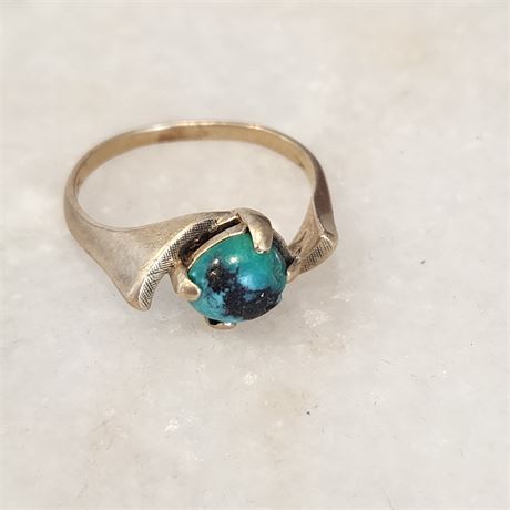 10K Gold Ring w Turquoise Stone Sz 8