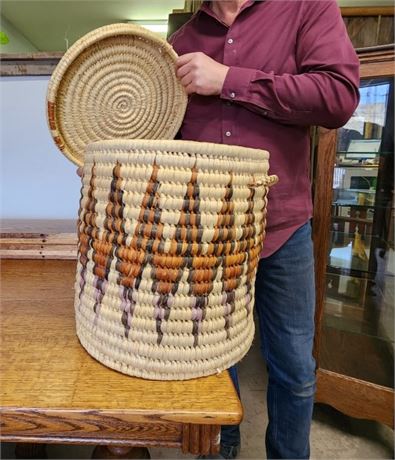 Nice African Antique Woven Basket w/ Lid