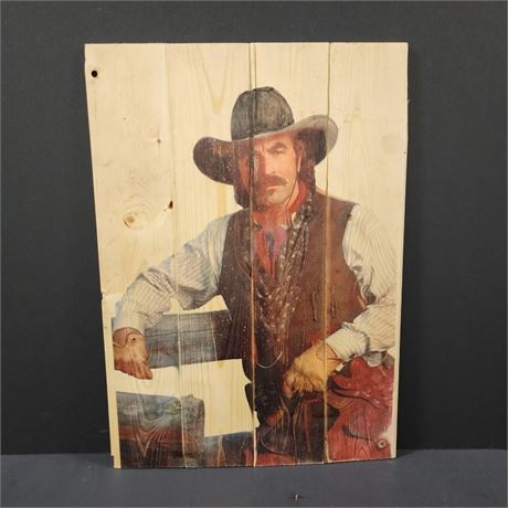 MT Artist Tom Selleck on Wood Repro Wall Hanger - 13x18