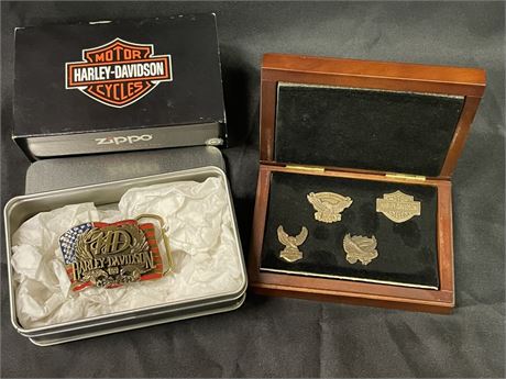 Harley Davidson Buckle, Pins, Zippo Lighter