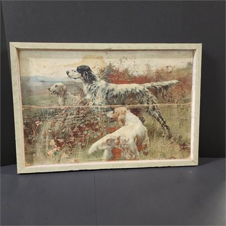 MT Artist Wood Frame Hunting Dog Trio Repro Wall Hanger -26x18