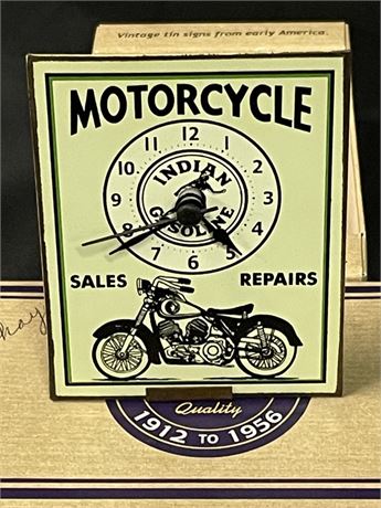 Mini Vintage Tin Indian Motorcycle Matchbox Clock - 3x5