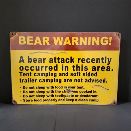 MT Artist Metal Bear Warning Repro Sign - 18x12