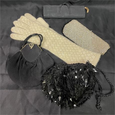Vintage Purse, Clutch, Gloves, Compact