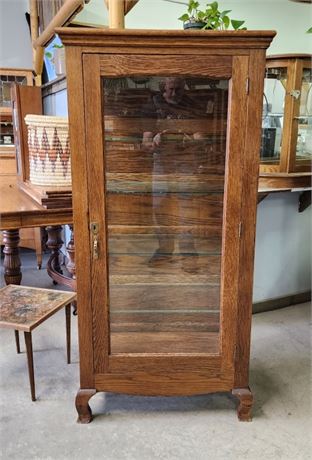 Lighted Antique Oak Hutch w/ Glass Sides, Front, & Shelves - 29x15x61