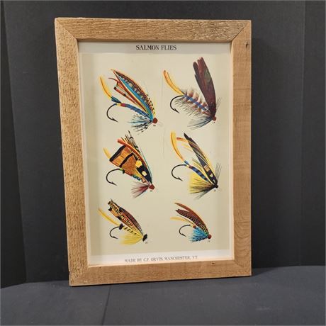 MT Artist Wood Framed Orvis Salmon Fly Repro Sign - 15x21