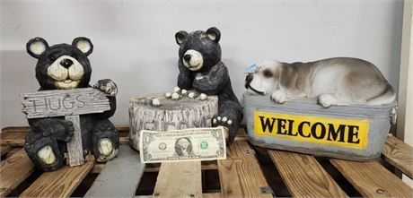 Outdoor Doorstop/Greeter "Welcome Bears & Dog" Trio