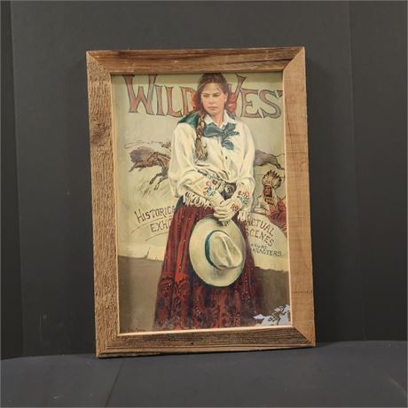 Artist Repro Wood Framed Wild West Cowgirl Wall Hanger - 13x21