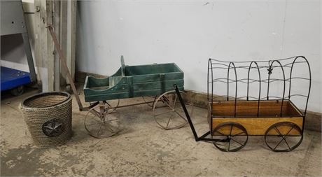 Outdoor Planter Wagons w/ Pot - 21x10x15