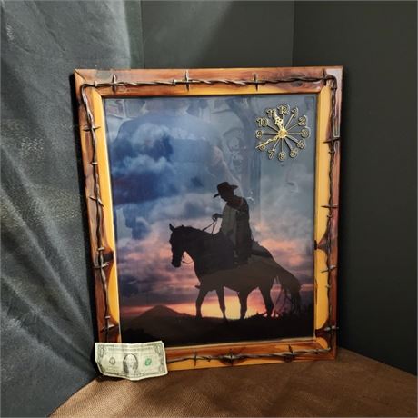 Barbed Wire Frame Cowboy Clock - 19x23