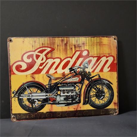 Artist Repro Indian Motorcycle Metal Sign - 16x12