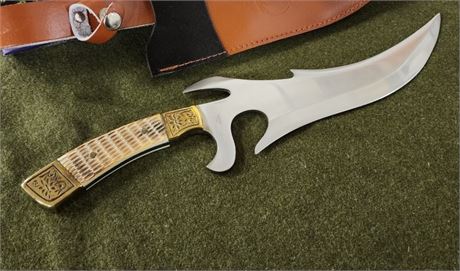 NIB 16" Bone Handle Custom Bowie Knife with Leather Sheath