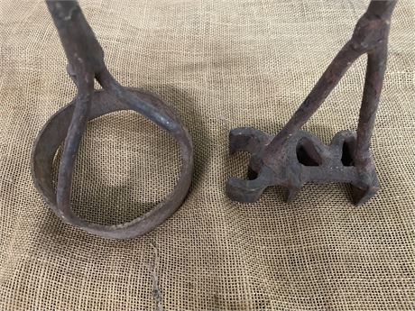 Pair of Vintage Branding Irons, Big O (38") and 3M (41")