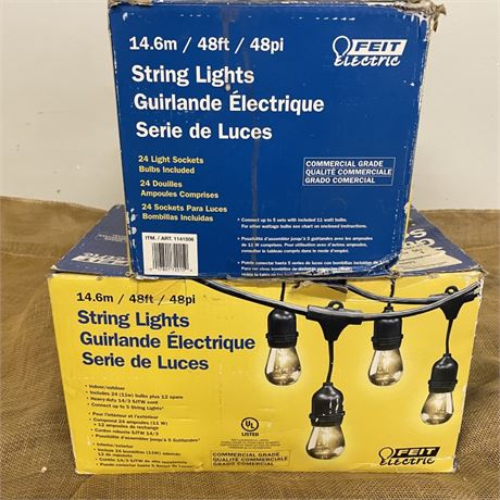 Two Boxes New Feit Commercial String Lights. Each has 24 Lights, 48' length