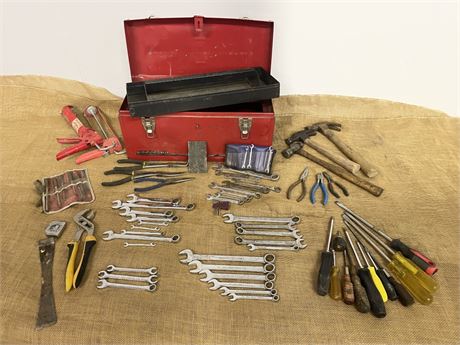Steel Toolbox w/ Snap-On, Blue Point, Craftsman, S.K Wrenches, and other Tools