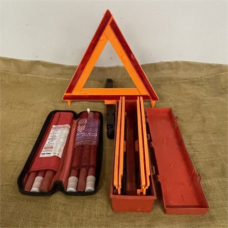 Road Emergency Flares and Reflective Triangles w/ Safety Vest