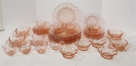 45pc. Vintage Heisey Pink Depression Glass Set