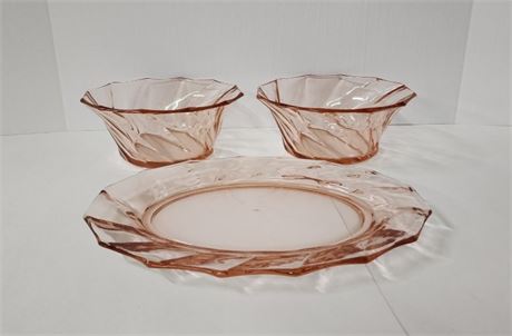 Vintage Heisey Pink Depression Glass Serving Plate & Serving Bowls