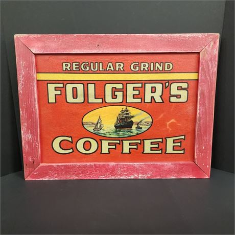 Wood Framed Folgers Sign (Repro by MT Artist) -