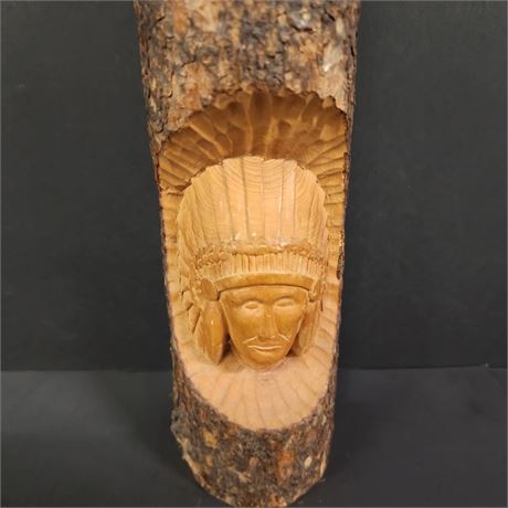 Hand Carved Wood Chief Sculpture