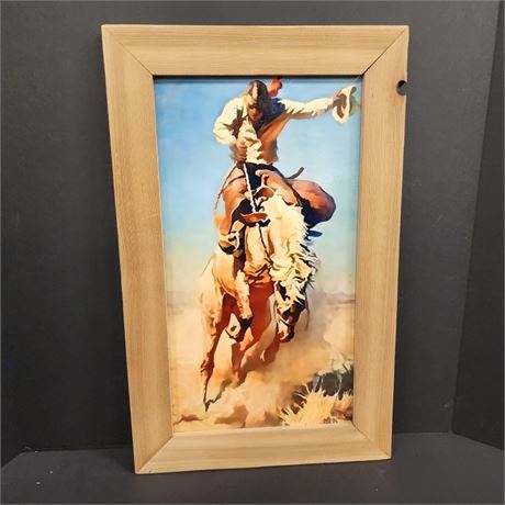 Wood Framed Bronc Rider (Repro by MT Artist) - 13x21