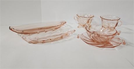 Vintage Heisey Pink Depression Glass Gravy Bowl w/ Spoon/Creamer/Sugar/Relish