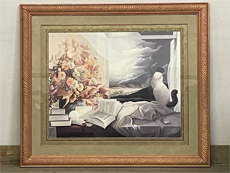 Large Framed Feline Print - 41x35