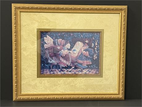 Framed James C. Christensen Print - 'Conversation Around Fish' - 20x17