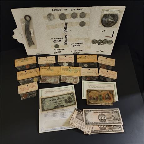 Vintage Paper Currency & Coins from Around the World