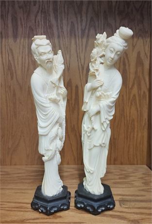 Awesome Hand Carved Alabaster Statue Pair...14" Tall