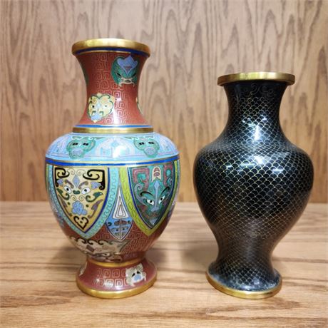 Vintage Cloisonne Vase Pair