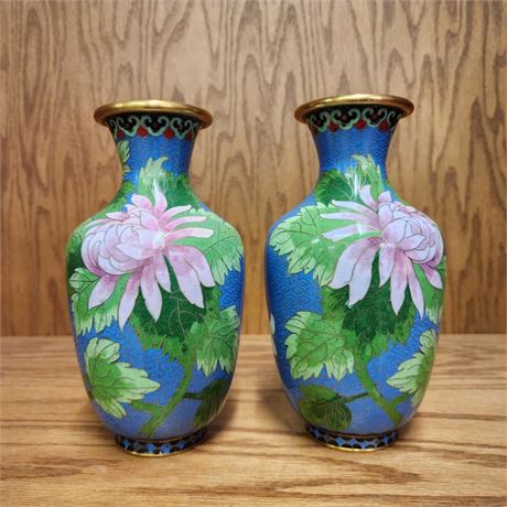 Vintage Cloisonne Vase Pair...3x7