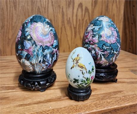 Handpainted & Stone Egg Trio