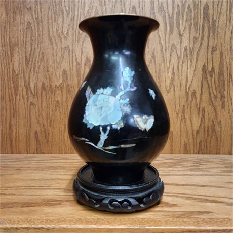 Vintage Mother of Pearl & Brass Vase...5x10