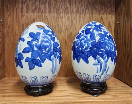 Vintage Hand Painted Porcelain Egg Pair...6x12