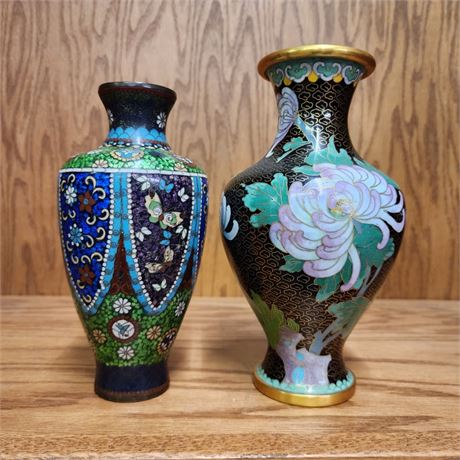 Vintage Cloisonné Vase Pair