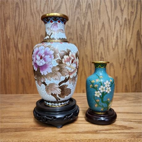 Vintage Cloisonne Vase Pair