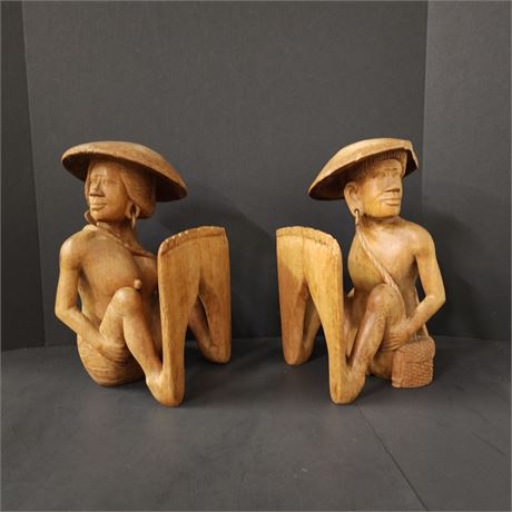 Hand Carved Wood Bookends...6x12