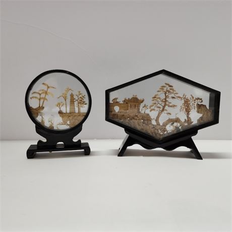 Intricate Chinese Cork Carving Pair